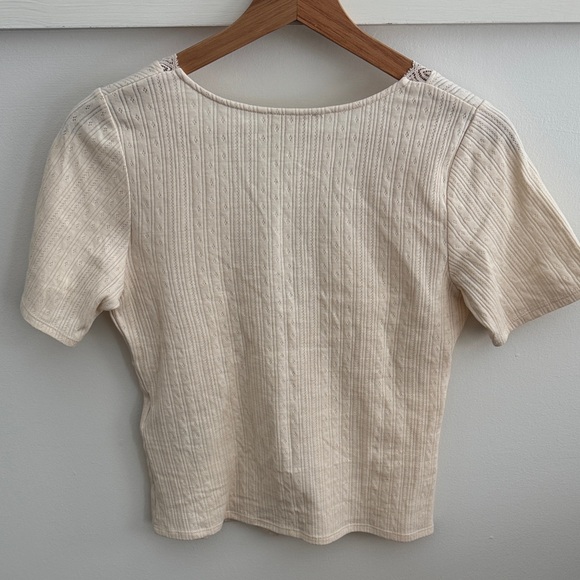 Sézane Women’s Jamie T-shirt Cream Button V-neck Top Lace Short Sleeve Size M - Picture 7 of 10